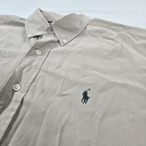 Ralph Lauren Blake Fit 100% Cotton Short Sleeve Tan Button Down Shirt Size Large
